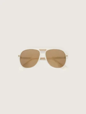Charlie-Sonnenbrille mit perlweißem Rahmen und goldenen Gläsern