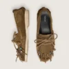 Cruise-Loafer für Damen aus khakifarbenem Wildleder mit Fransen und bunten Perlen