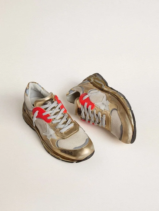 Dad-Star für Damen aus Mesh und goldfoliertem Leder mit weißem Lederstern