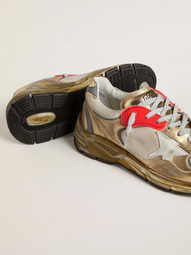 Dad-Star für Damen aus Mesh und goldfoliertem Leder mit weißem Lederstern