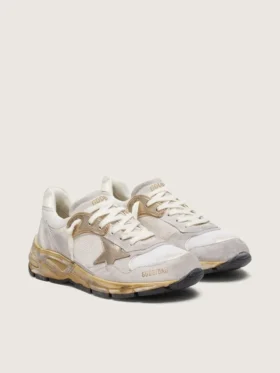 Dad-Star für Damen aus Mesh und weißem Wildleder mit goldfoliertem Stern