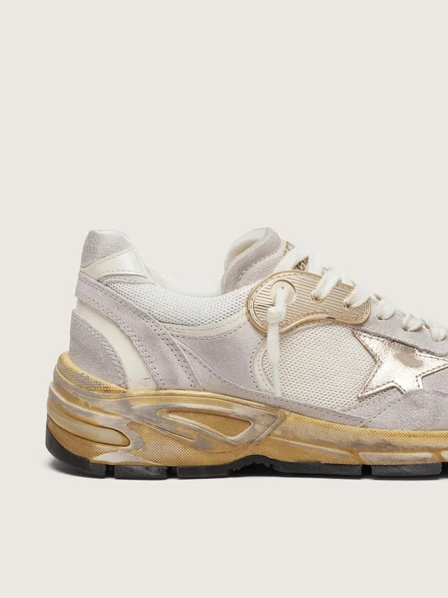Dad-Star für Damen aus Mesh und weißem Wildleder mit goldfoliertem Stern
