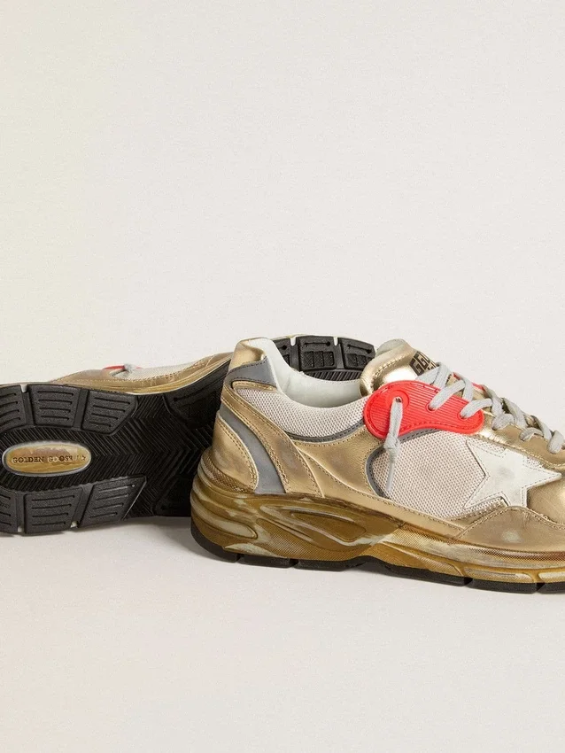 Dad-Star für Herren aus Mesh und goldfoliertem Leder mit weißem Lederstern