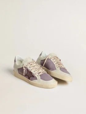 Damen-Ball Star aus lila Wildleder mit burgunderrotem Lederstern und lila Wildleder-Fersenlasche