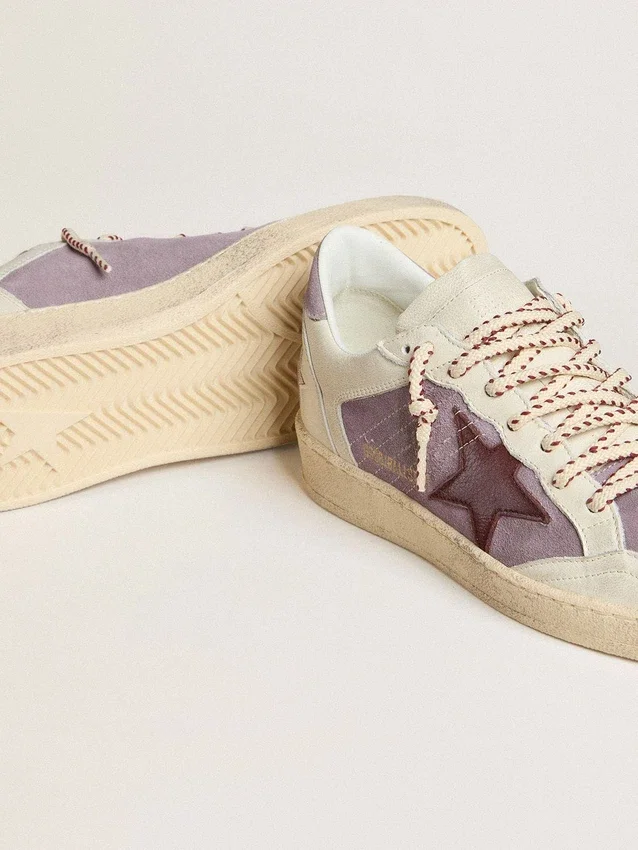 Damen-Ball Star aus lila Wildleder mit burgunderrotem Lederstern und lila Wildleder-Fersenlasche