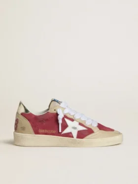 Damen-Ball Star aus rotem Wildleder mit weißem Stern aus Wildleder im Crackle-Look und Fersenlasche aus platinfarbenem Leder
