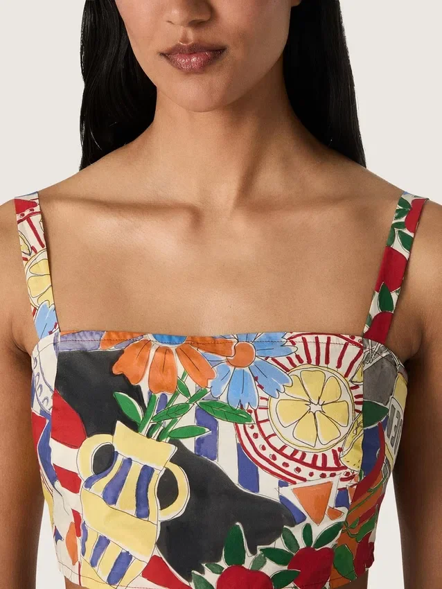 Damen-Baumwolloberteil mit mehrfarbigem Print