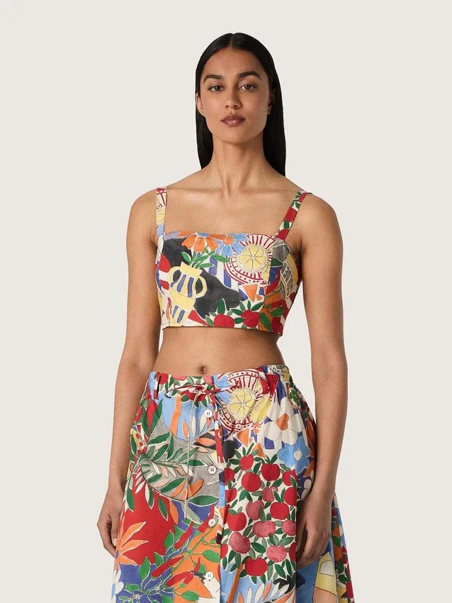 Damen-Baumwolloberteil mit mehrfarbigem Print
