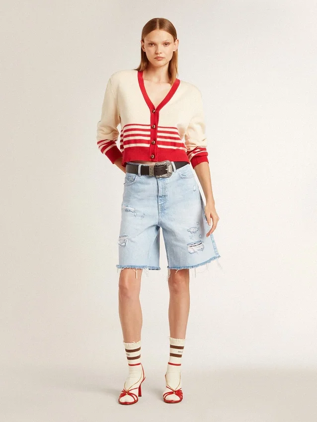 Damen-Bermudashorts aus Denim im Used-Look