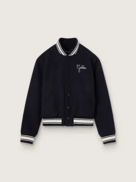 Damen-Bomberjacke aus dunkelblauer Wolle mit weißen Details