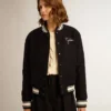 Damen-Bomberjacke aus dunkelblauer Wolle mit weißen Details