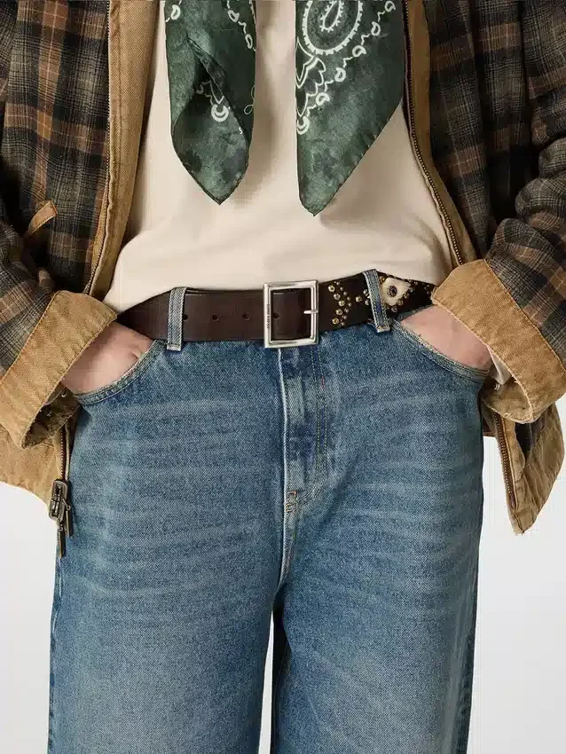Damen-Gürtel „Sierra“ aus mahagonifarbenem Leder mit Ziernieten