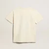 Damen-Hemd aus gealterter weißer Baumwolle mit Vintage-Print