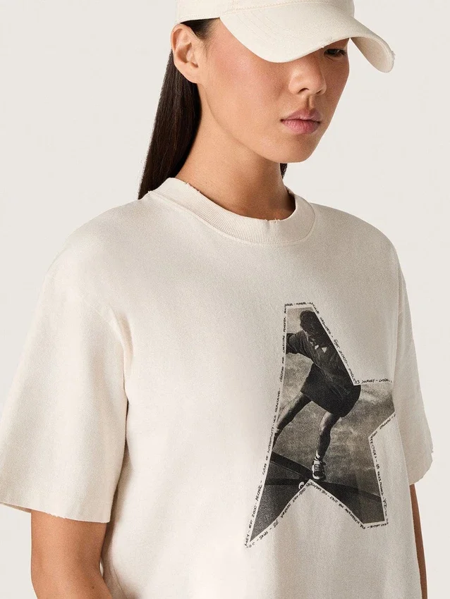 Damen-Hemd aus weißem Baumwolljersey mit Sternenprint