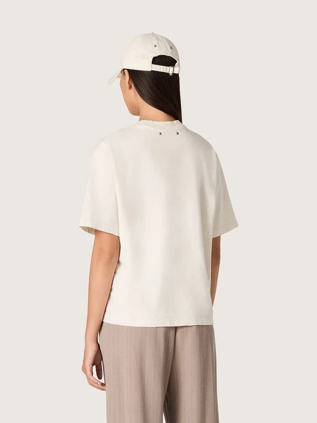 Damen-Hemd aus weißem Baumwolljersey mit Sternenprint