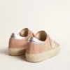 Damen-Hi Star aus rosa Wildleder mit cremefarbenem Stern und silberner Fersenlasche aus Leder