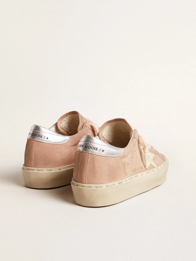 Damen-Hi Star aus rosa Wildleder mit cremefarbenem Stern und silberner Fersenlasche aus Leder