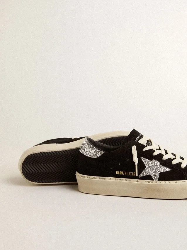 Damen-Hi Star aus schwarzem Wildleder mit silbernem Glitzerstern