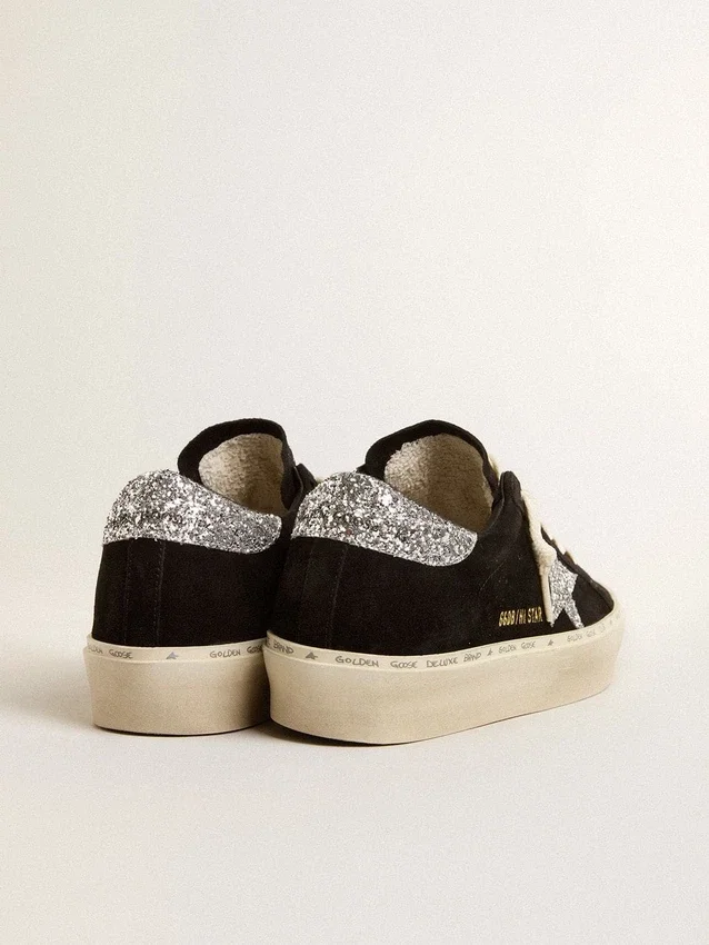 Damen-Hi Star aus schwarzem Wildleder mit silbernem Glitzerstern