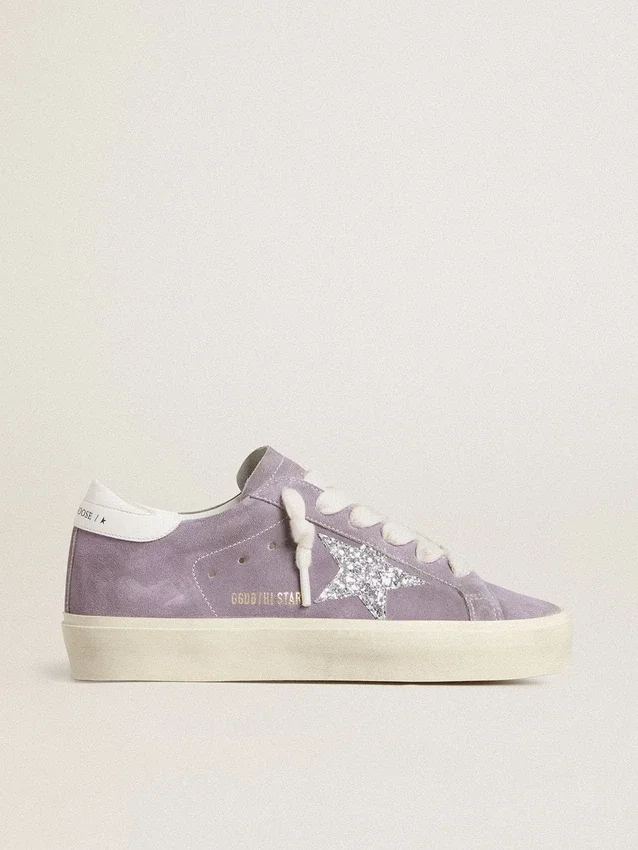 Damen-Hi Star aus violettem Wildleder mit silbernem Glitzerstern