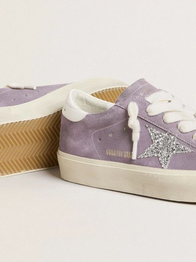 Damen-Hi Star aus violettem Wildleder mit silbernem Glitzerstern