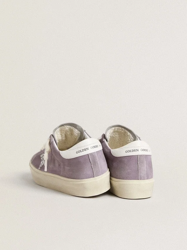Damen-Hi Star aus violettem Wildleder mit silbernem Glitzerstern