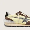 Damen-Marathon aus limettengrünem Nylon mit schwarzem Stern und braunen Wildledereinsätzen