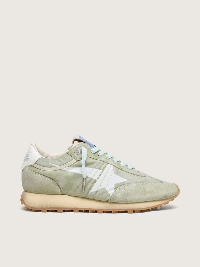 Damen-Marathon aus salbeigrünem Nylon mit weißem Stern