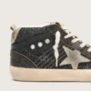 Damen-Mid Star in schwarzem Glitzer mit taubengrauem Wildlederstern und Fersenlasche