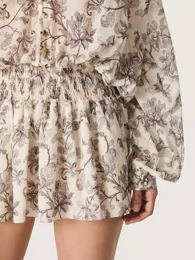 Damen-Minikleid aus Baumwolle mit schwarz-weißem Blumenprint