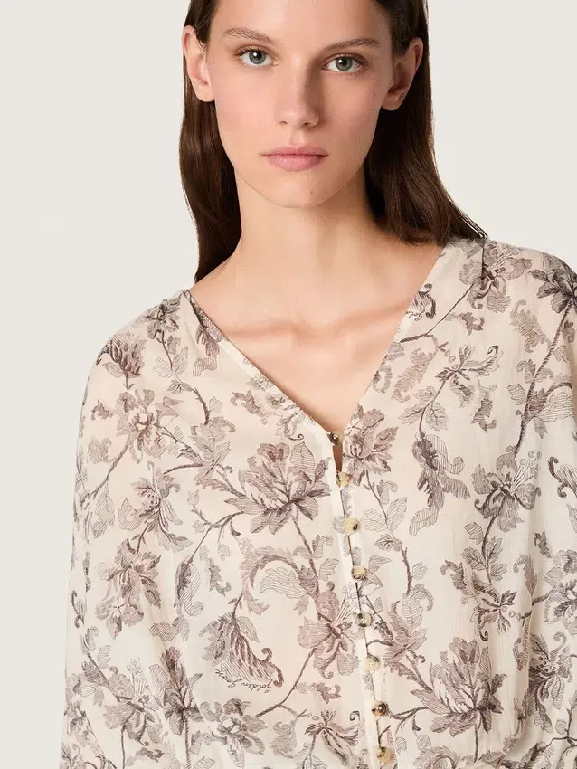 Damen-Minikleid aus Baumwolle mit schwarz-weißem Blumenprint