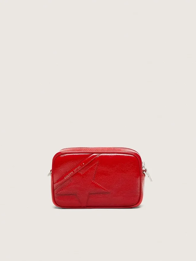 Damen-Minitasch-Star Bag aus rot lackiertem Leder mit Ton-in-Ton-Stern