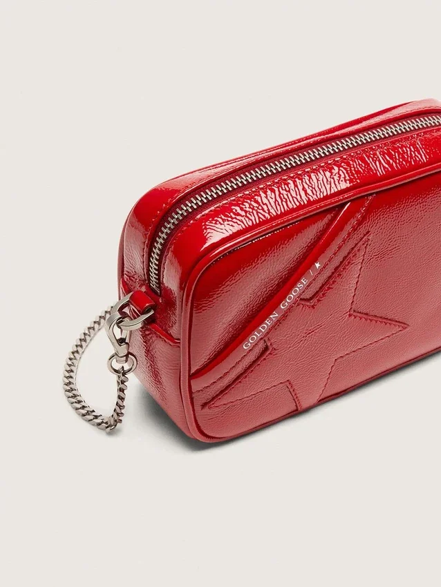 Damen-Minitasch-Star Bag aus rot lackiertem Leder mit Ton-in-Ton-Stern