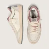 Damen-Modell „Ball Star LTD“ aus beigem Leder mit rosa Mesh-Stern und blauer Fersenlasche aus Leder