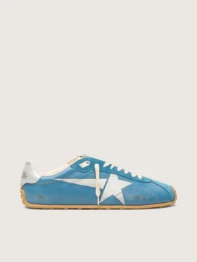 Herren-Marathon Speed aus blauem Nappaleder mit aufgedrucktem Stern und silberner Fersenlasche aus Leder
