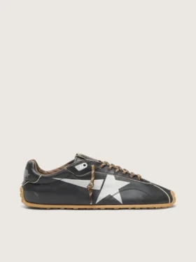Herren-Sneaker „Marathon Speed“ mit schwarzem Lederobermaterial und silbernem Stern