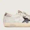 Damen-Old-School-Sneaker aus weißem Leder mit schwarzem Lederstern und Einsätzen im Schlangenprint