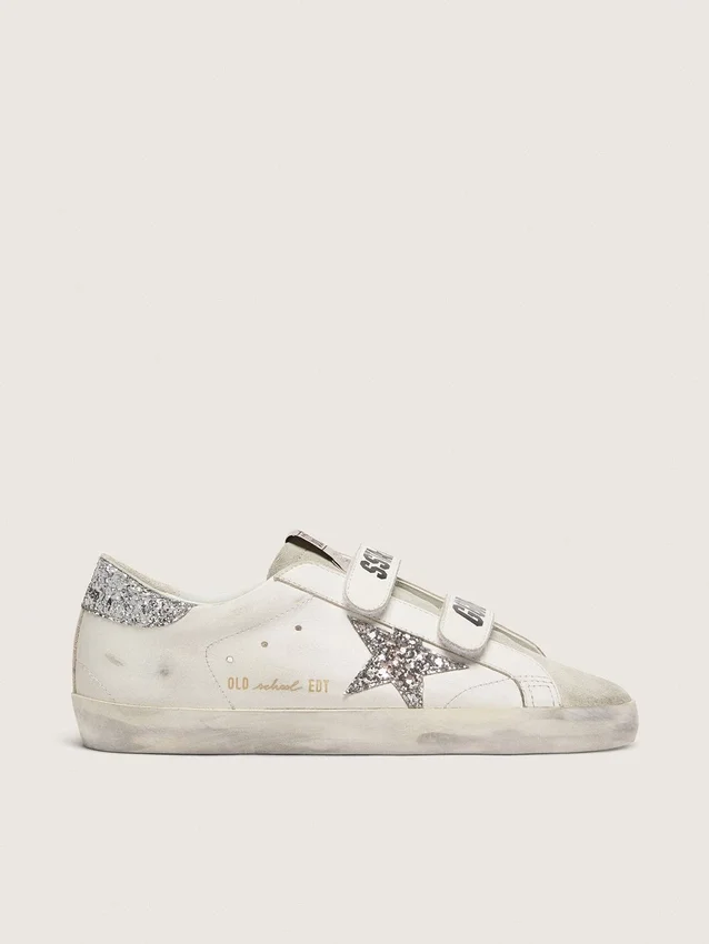 Damen-Old-School-Sneaker mit silbernem Glitzerstern und eisgrauer Zunge aus Wildleder