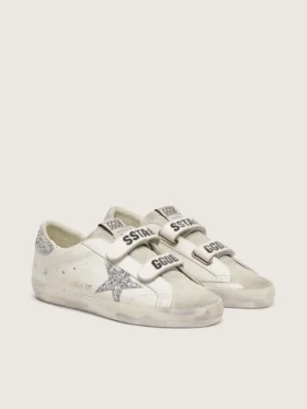 Damen-Old-School-Sneaker mit silbernem Glitzerstern und eisgrauer Zunge aus Wildleder