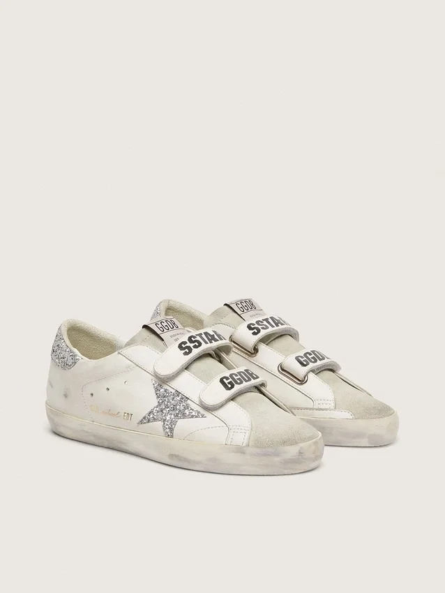 Damen-Old-School-Sneaker mit silbernem Glitzerstern und eisgrauer Zunge aus Wildleder