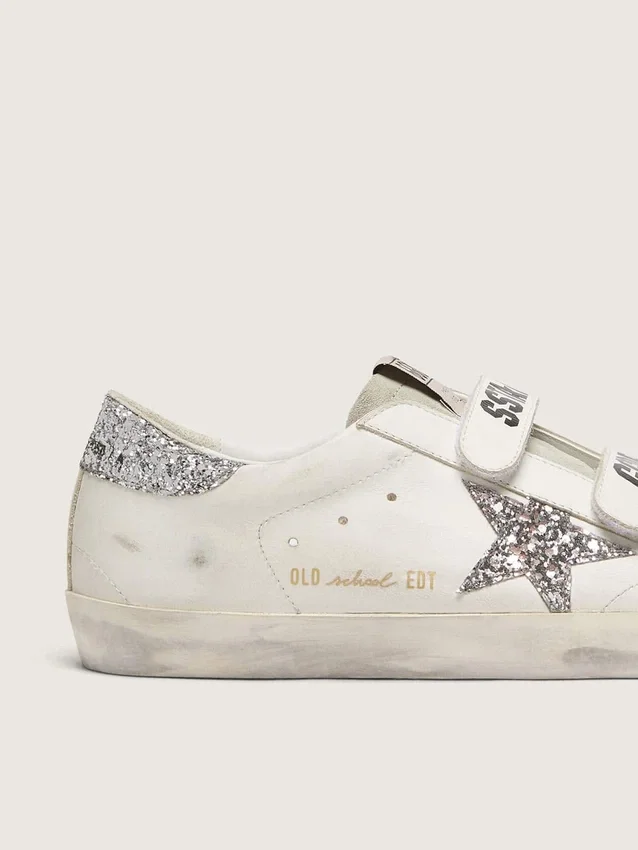 Damen-Old-School-Sneaker mit silbernem Glitzerstern und eisgrauer Zunge aus Wildleder