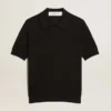 Damen-Poloshirt aus schwarzer Merinowolle