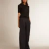 Damen-Poloshirt aus schwarzer Merinowolle
