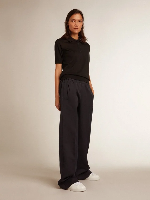 Damen-Poloshirt aus schwarzer Merinowolle