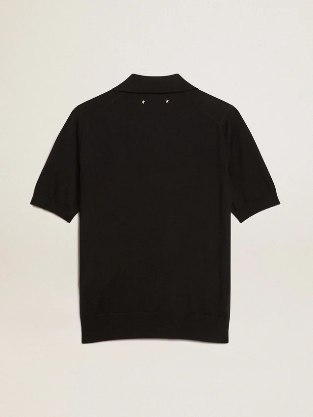 Damen-Poloshirt aus schwarzer Merinowolle