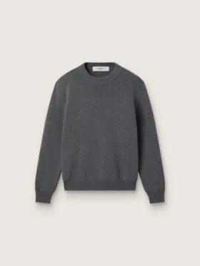 Damen-Pullover mit Rundhalsausschnitt aus dunkelgrauer Baumwolle mit Logo auf der Rückseite