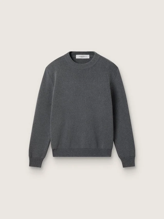 Damen-Pullover mit Rundhalsausschnitt aus dunkelgrauer Baumwolle mit Logo auf der Rückseite