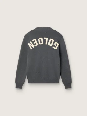 Damen-Pullover mit Rundhalsausschnitt aus dunkelgrauer Baumwolle mit Logo auf der Rückseite