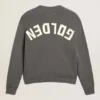 Damen-Pullover mit Rundhalsausschnitt aus dunkelgrauer Baumwolle mit Logo auf der Rückseite