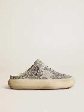 Damen-Sabot „Space-Star“ in Glitzeroptik mit eisgrauem Stern und Lasche